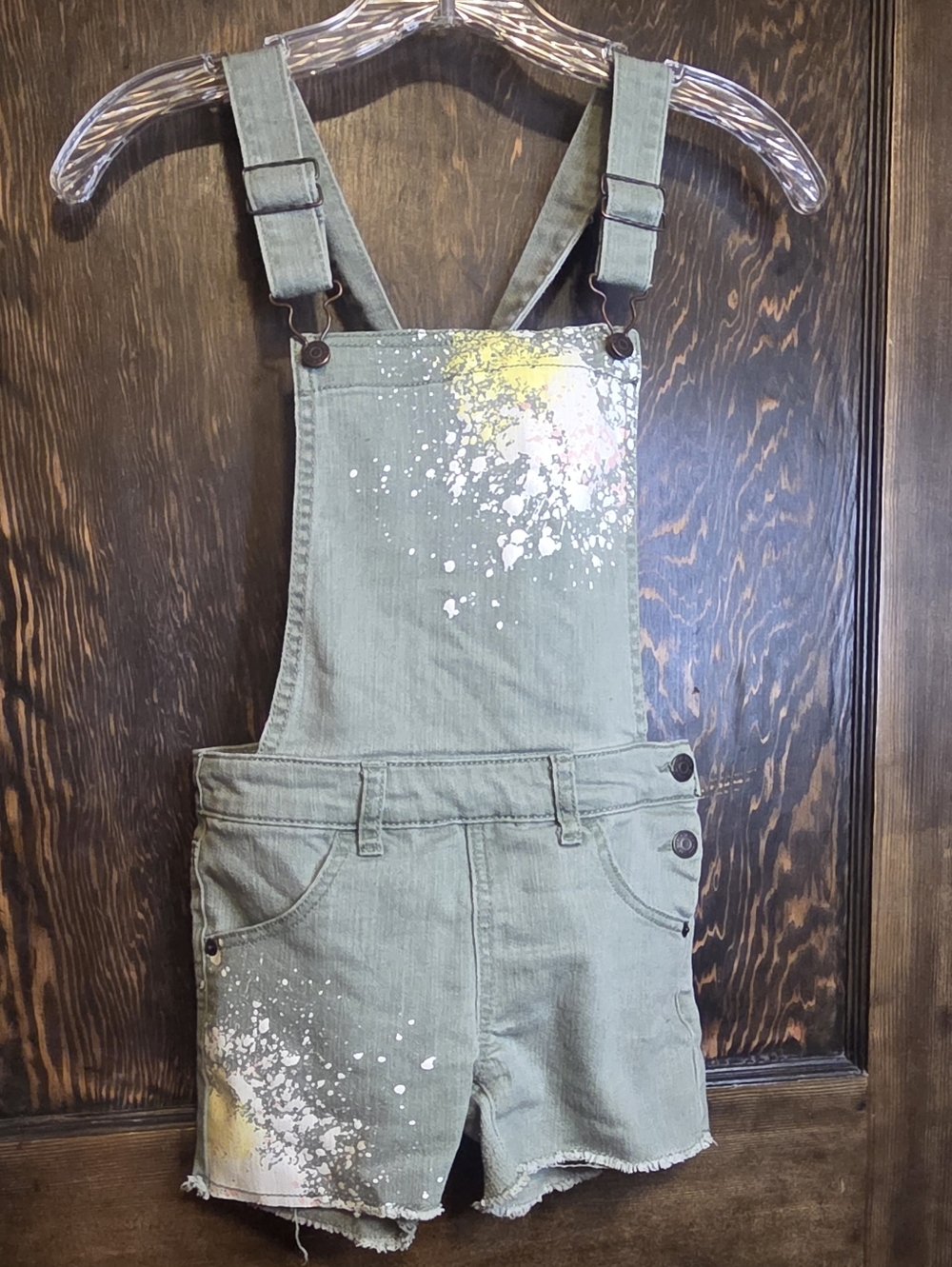 Cat & Jack "Paint Splatter Pioneer Sage Green Shortalls"